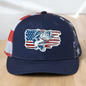 American Flag Custom Trucker Hat, w/ a Engraved Acrylic Bass Fish Patch, One Size Fit Most, USA Dad Gifts, Adjustable Mesh Snapback Closure