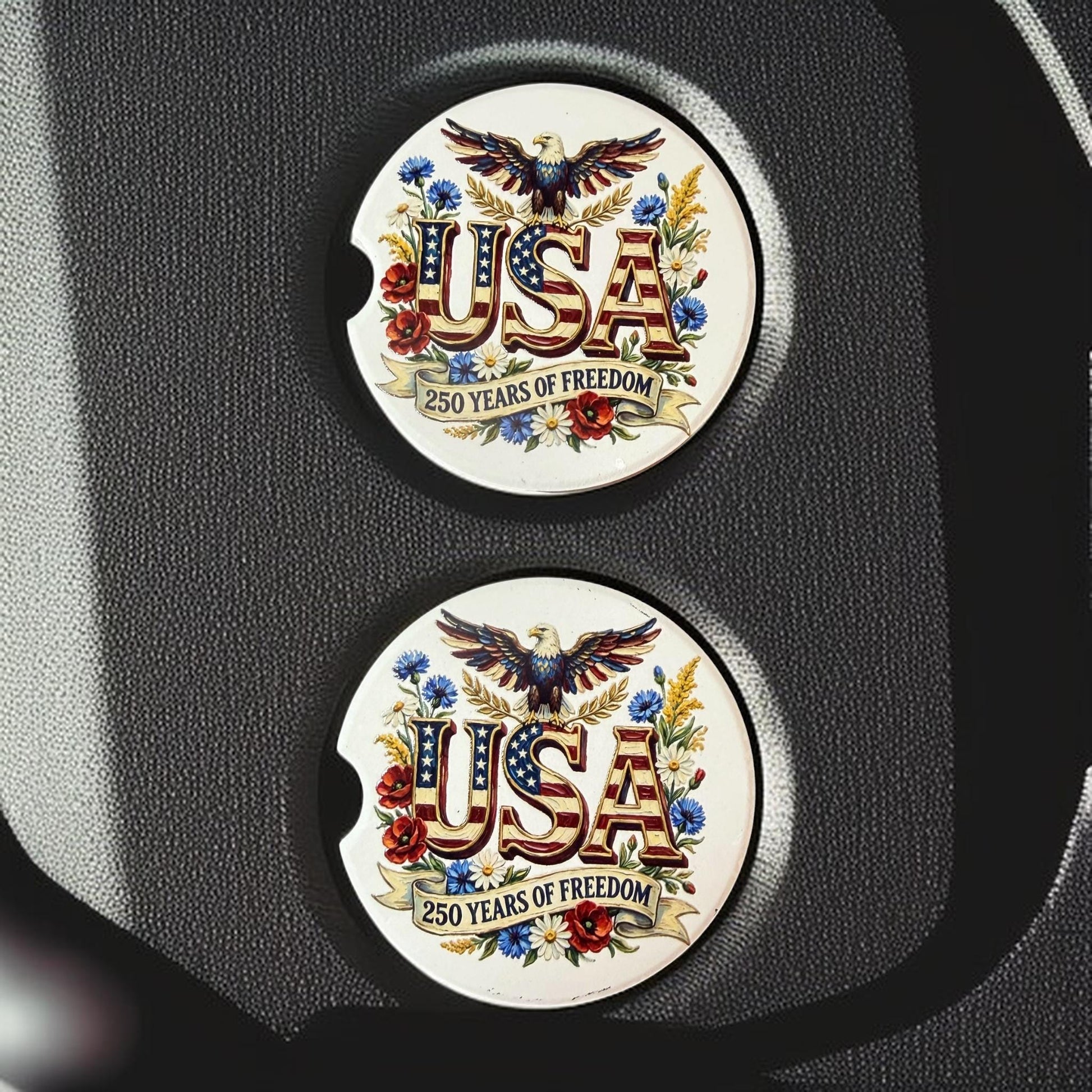 USA 250th Anniversary Celebration Custom Car Coasters (Set of 2) Absorbent Cup Holder __etsy:8146178994