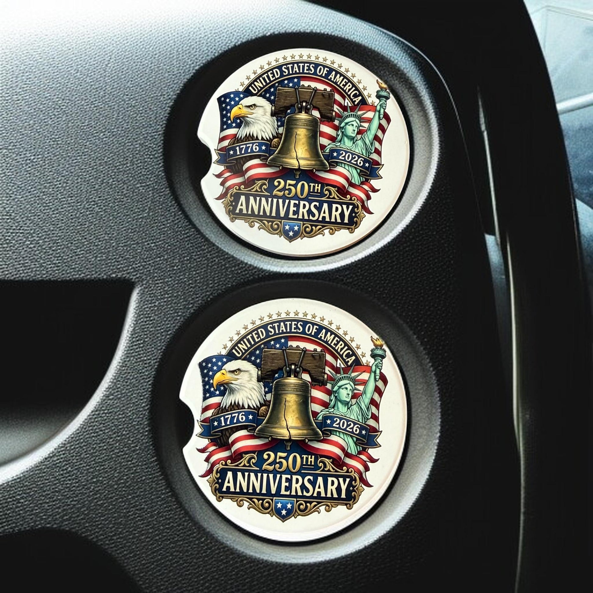 We The People 250th Anniversary Celebration Custom Car Coasters (Set of 2) Absorbent Cup Holder __etsy:8193878557
