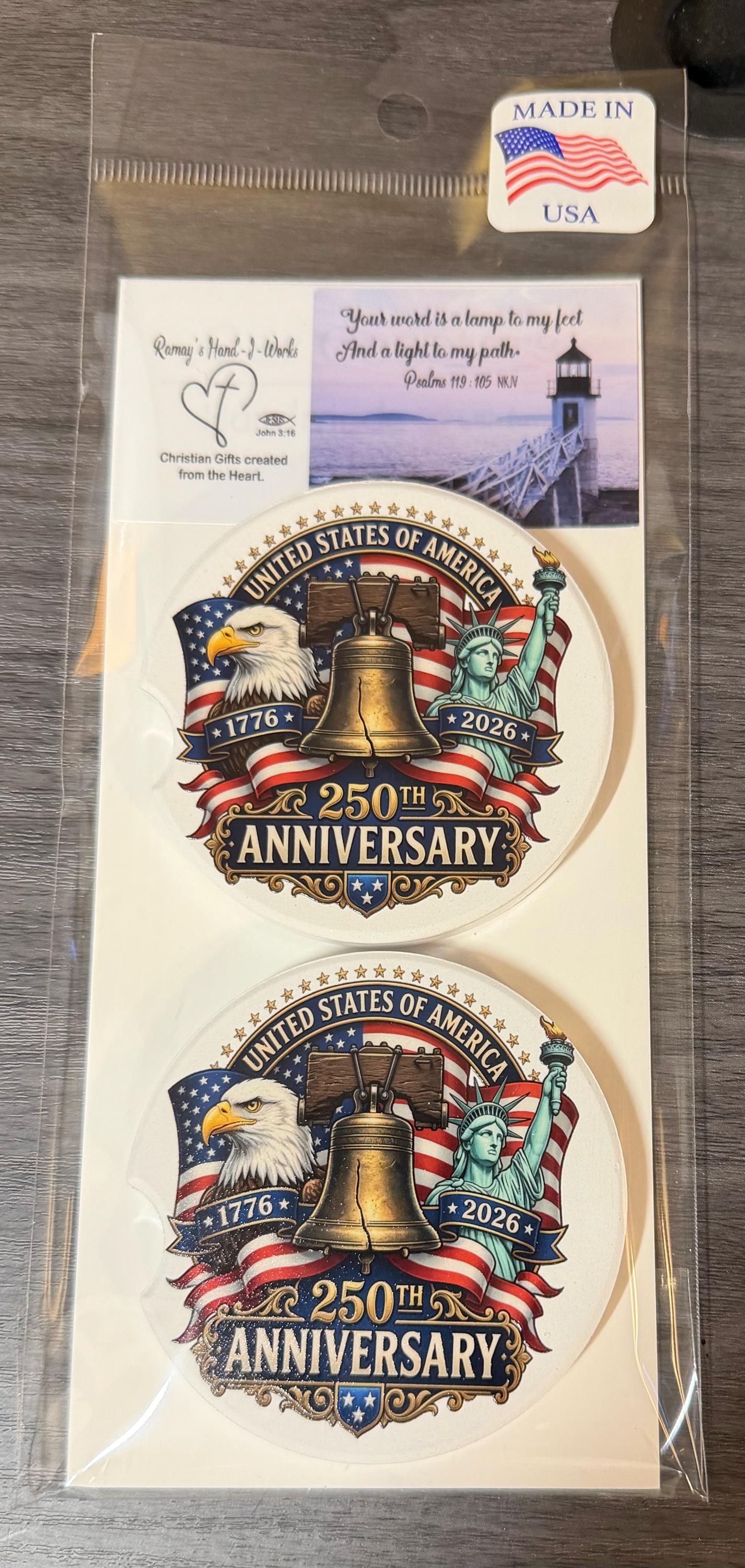 We The People 250th Anniversary Celebration Custom Car Coasters (Set of 2) Absorbent Cup Holder __etsy:8193872953