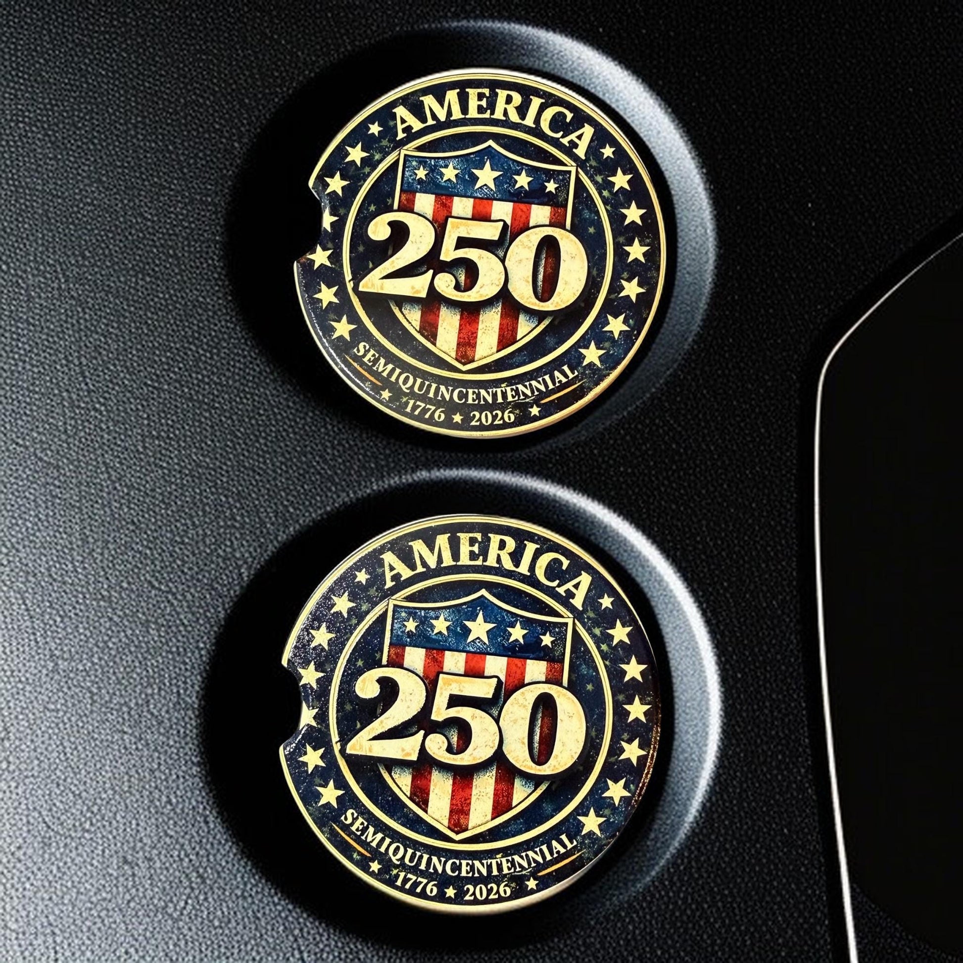 250th Anniversary Celebration Custom Car Coasters (Set of 2) Absorbent Cup Holder __etsy:8194040287