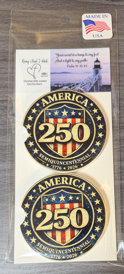 250th Anniversary Celebration Custom Car Coasters (Set of 2) Absorbent Cup Holder __etsy:8146132340